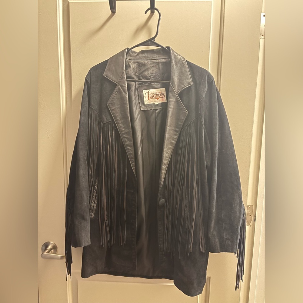 Women’s Black Leather Fringe Jacket